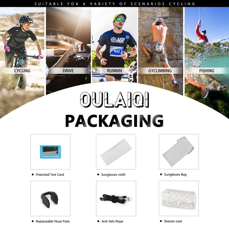 OULAIQI Cycling Sunglasses Polarized Sunglasses for Cycling Men Women with 3 Interchangeable Lens Baseball Glasses
