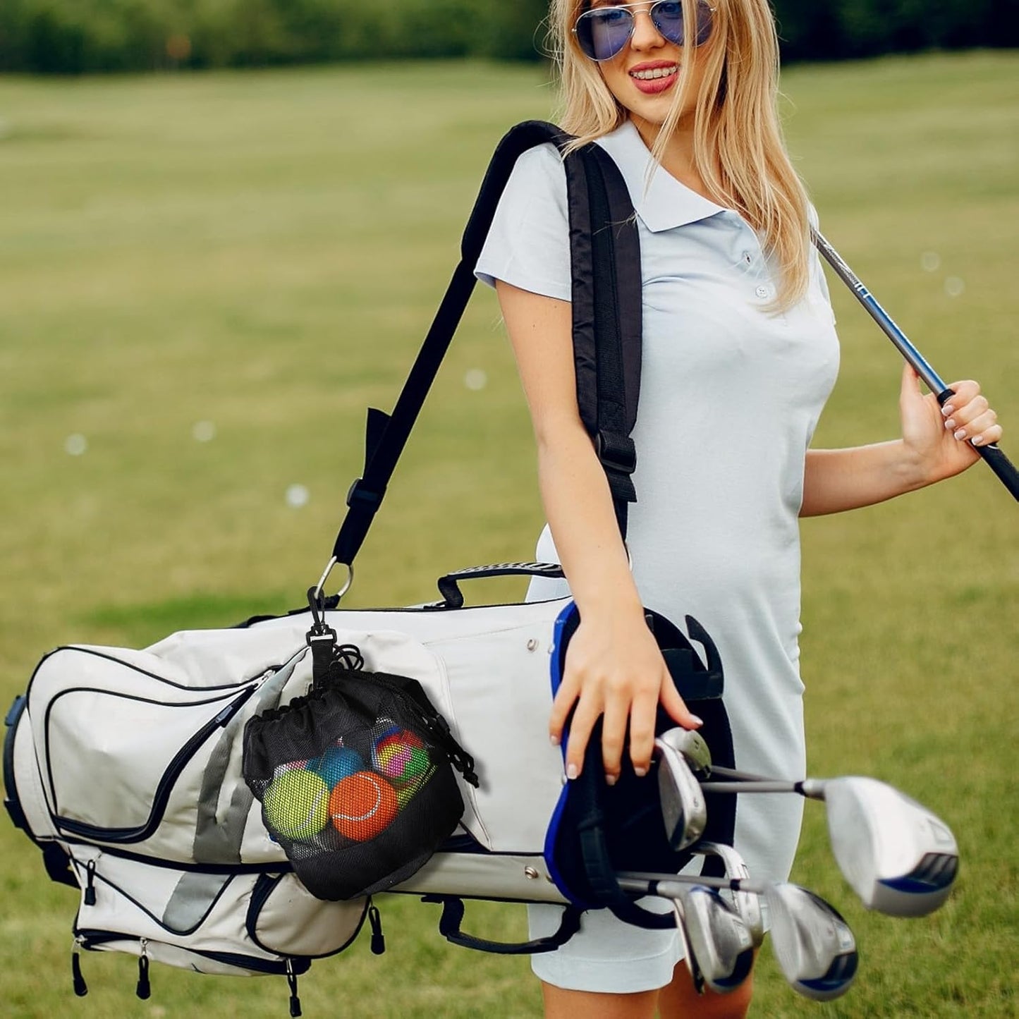 3 PCS Golf Ball Shag Bag, Nylon Shag Bag for Golf Balls, Black Mesh Storage Pouch, Drawstring Ball Pouch for Storing Balls