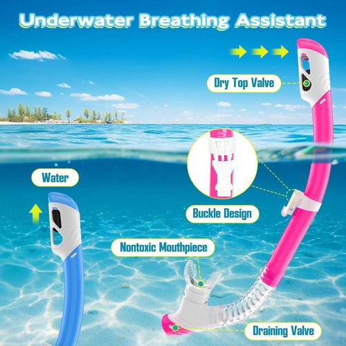 Kids Snorkel Set, Unisex Kids Swimming Goggles, Anti-Fog Diving Mask and Dry Top Snorkel Combo Set for Kids 3-14 (Blue+Pink)