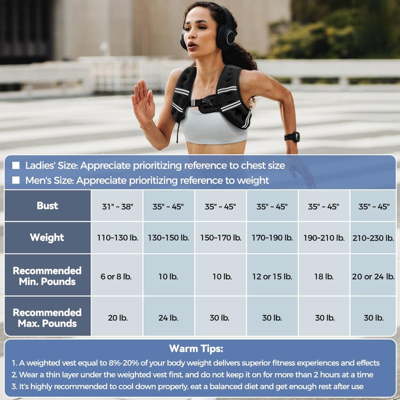 Zeerun Weighted Vest, 6lb/8lb/10lb/12lb/15lb/18lb/20lb/24lb/30lb for Men Women, Reflective Stripe Adjustable Buckle, Comfortable Durable Rucking Vest for Walking Running Strength Training, 10LBS-Black