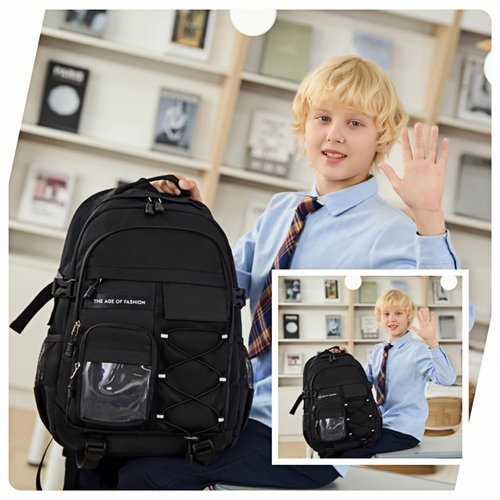 Laptop Backpack For Teen Boys Girls Durable Bookbag Middle High School Bag Women Men Waterproof Travel Daypack (BLack)