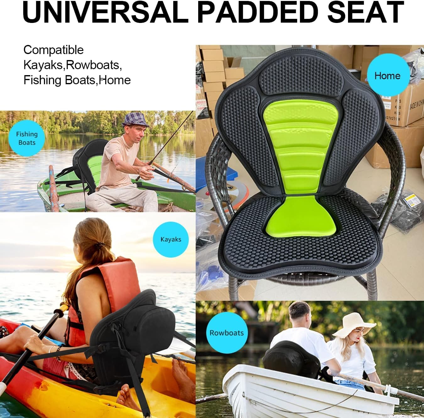 Kayak Seat Universal Padded Canoe Seat with High Back Support,Adjustable Straps & Detachable Storage Bag,Comfortable Backrest for Fishing Boats,Paddleboards,Kayaks & SUPs (Green)