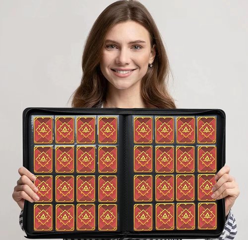 16 Pocket Card Binder, 1000+ Premium Zip Trading Card Binder, Double Sided Pocket Card Binder Album, Ringless Card Folder for MTG, TCG, Sports Card (Black, 16Pockets)