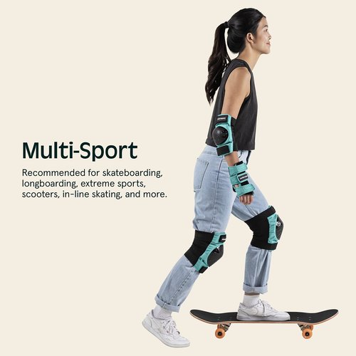Retrospec Knee Pads, Elbow Pads & Wrist Guards for Men, Women & Kids - Protective Gear for Skateboarding, Roller Skate, Rollerblade, BMX & Scooter - Multi Sport Pad Set - Spring Mint - Adult (15+)