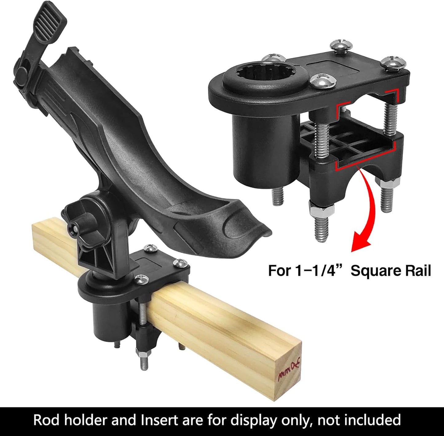 2PCS Rod Holder Rail Mount, Fits 1-1/4" Square & 7/8" to 1" Round Rails, No-Drill Fishing Rod Holder Base