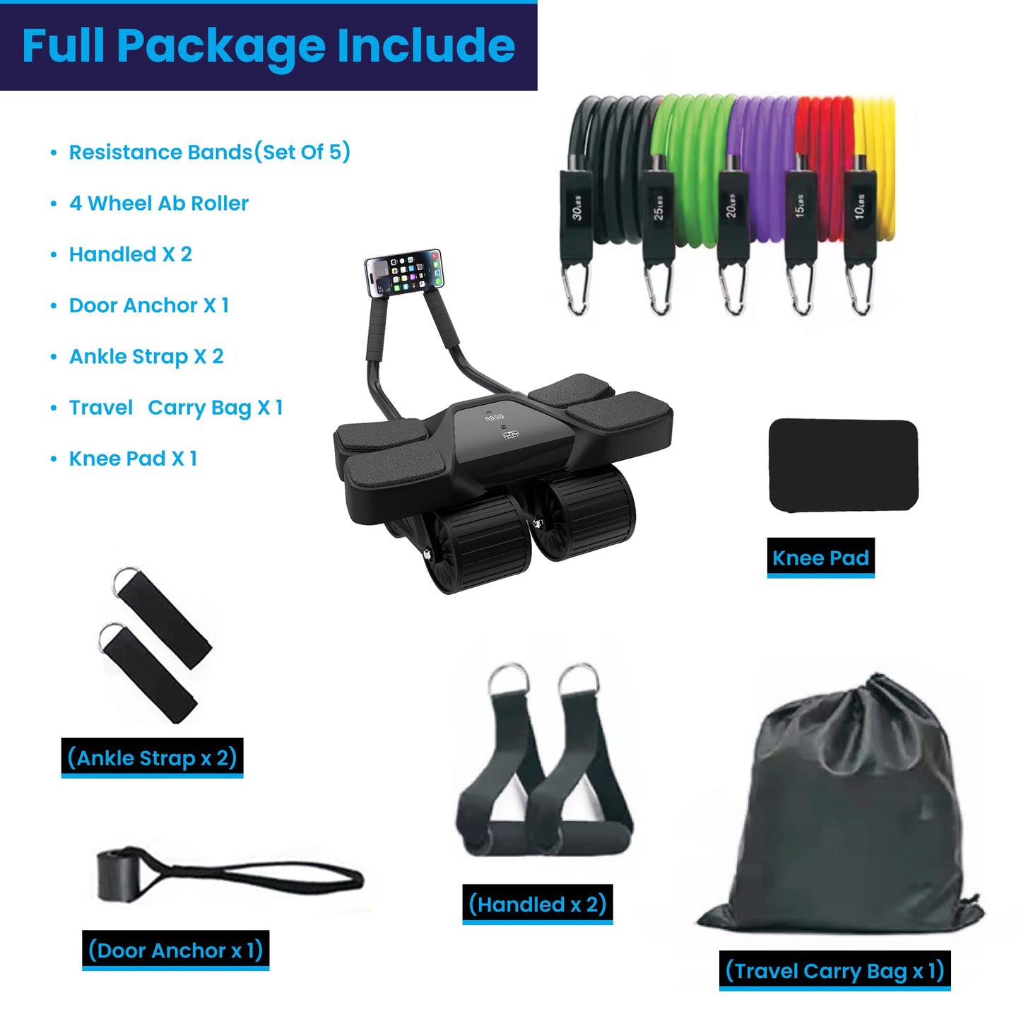 2025 New 4-Wheel Abdominal Roller with Elbow Support : Latest Upgraded High-Performance Exercise Machine With Automatic Rebound, Multi- layered Anti-Slip Design with Calorie Counting LCD Screen (Set of 13)