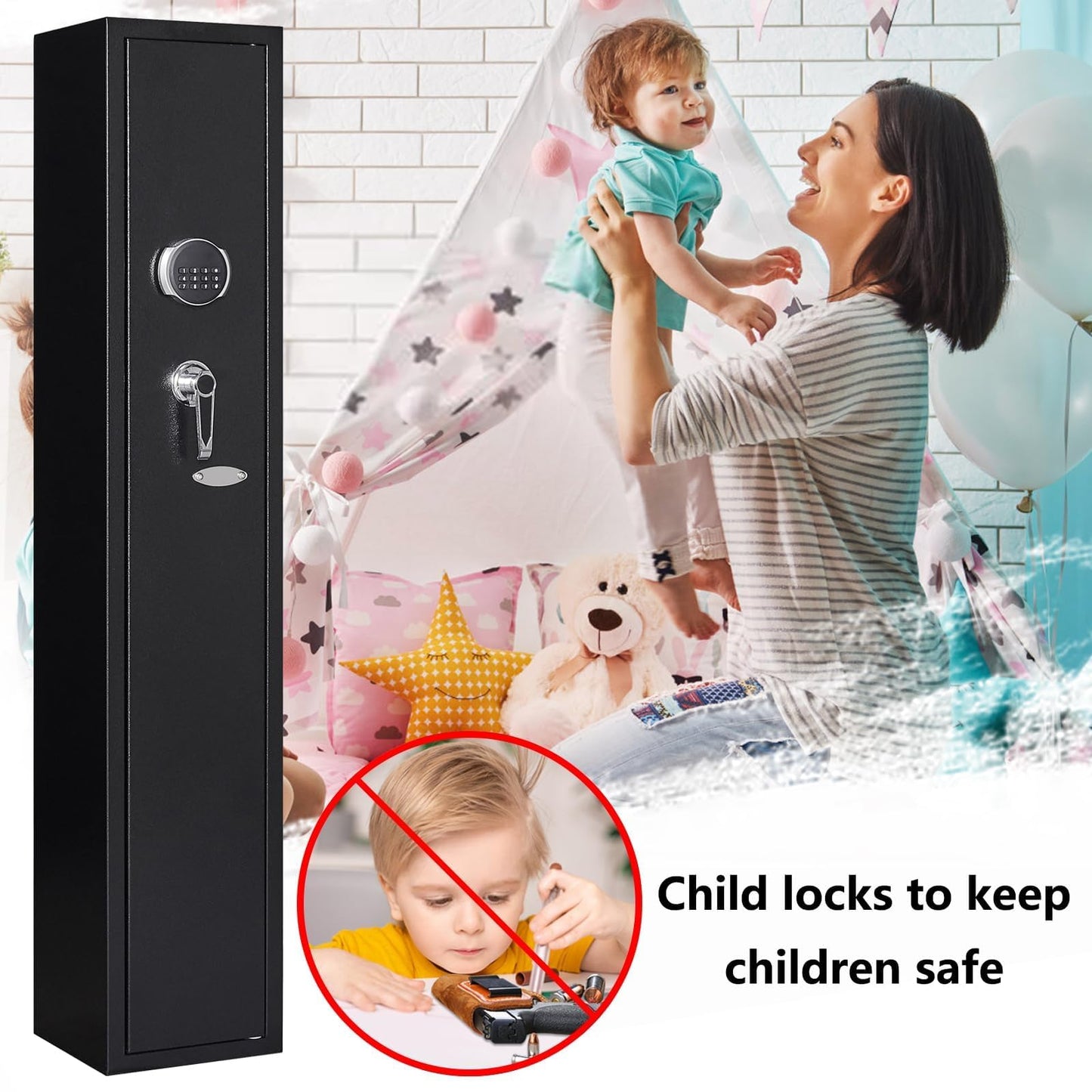 KAER 2-3 Gun Safe,Rifle Safe,Gun Safe for Rifles and Pistols,Gun Cabinet for Shotguns,Long Gun Cabinet for Shotguns with Removable Storage Shelf,LED Light,Quick Access Rifle Safes,Adjustable Shelves