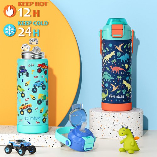 Fimibuke Kids Insulated Water Bottle with Pop-Open Straw & Spout 2-in-1 Lid, 18oz Leak Proof 18/8 Stainless Steel Vacuum Tumbler, BPA-Free Kids Cup For Travel School Boys Girls Toddler 1 Pack, Mermaid