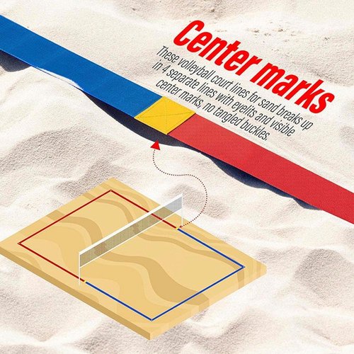 HFLWYWD Beach Volleyball Lines for Sand,Volleyball Court Lines with Metal Anchors & SandBags,26.3 x 52.6ft,Highly Visible Border Line Set, Court Size for Sand Outdoor Grass Backyard (Set)