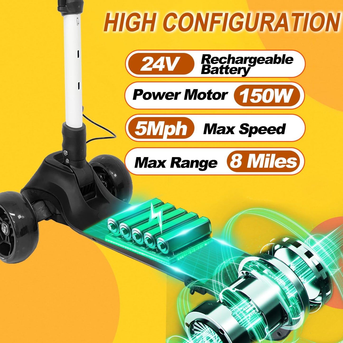 24V Electric Scooter for Kids, 3 Wheel Kick Scooter w/LCD Screen, 150W Motor, Thumb Throttle, 3 Height, 5Mph Speed, Light-up Wheels & Wide Deck, Foldable Balance Scoot for Boys, Girls 3-8, BL