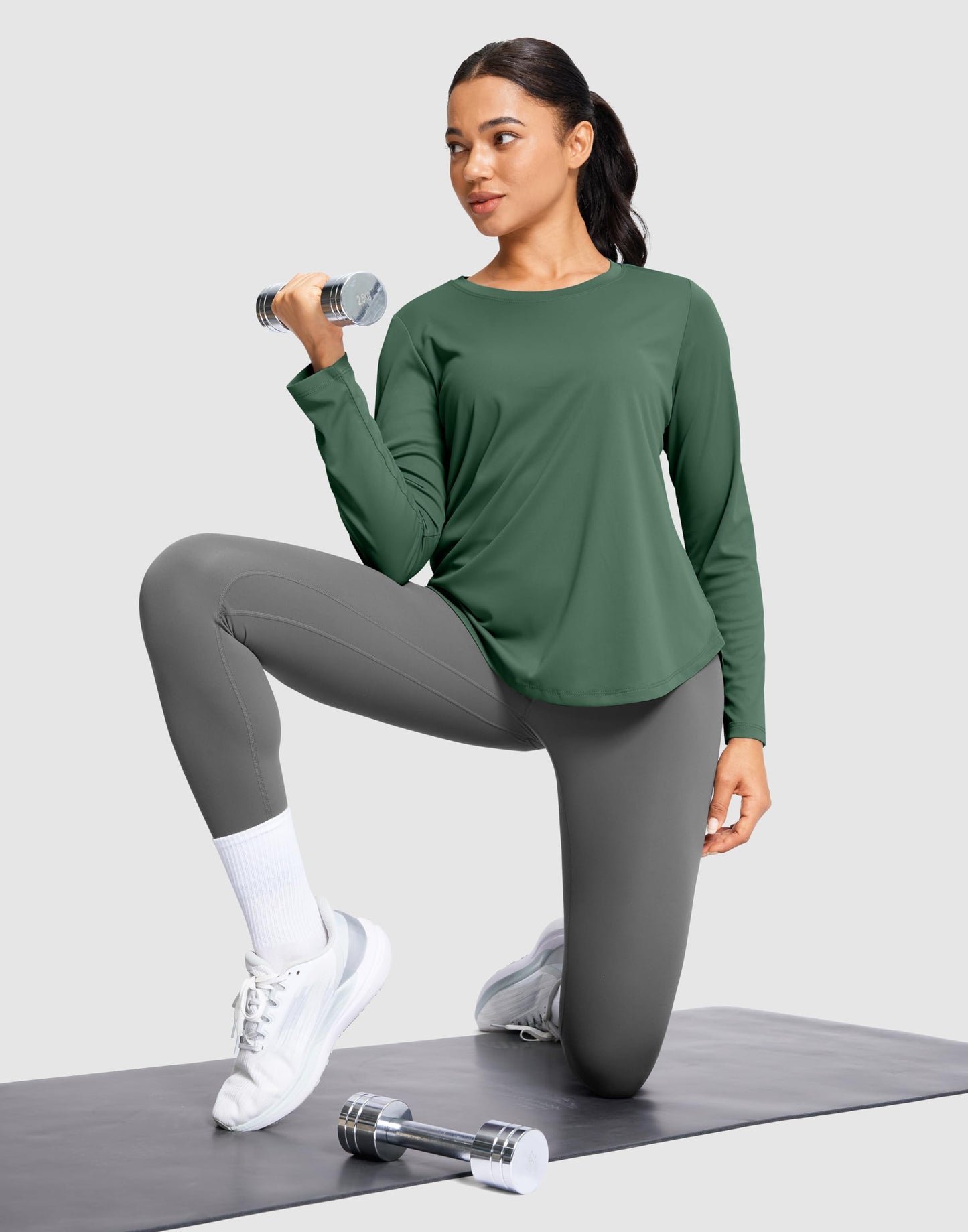SANTINY Lightweight Long Sleeve Workout Tops for Women Breathable Gym Yoga Athletic Running Hiking Top UPF 50+ Sun Shirts (Green_L)