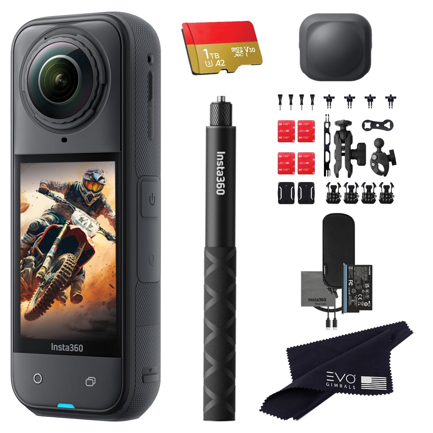 Insta360 X5 Motorcycle Bundle-8K Waterproof 360 Action Camera with 1/1.28" 48MP Sensors, 8K 360 HDR Video, 72MP, 4K Single-Lens |Bundle Includes Motorcycle Bundle, Selfie Stick, Lens Cap (1TB)