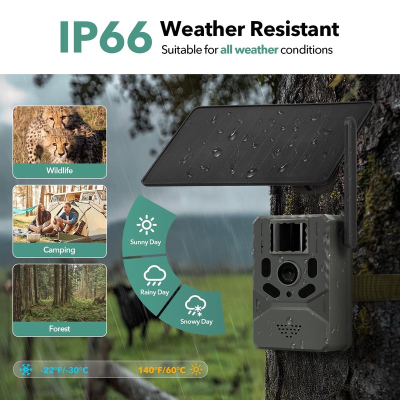 GLEEMALL Cellular Trail Camera 4G Unlimited Data Plan Built-in SIM Card 2K Live Feed Game Camera 0.2s Trigger Solar Powered Trail Camera with Night Vision Motion Activated Waterproof IP66