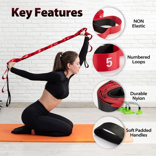 Acozycoo Stretching Strap with 10 Loops-Yoga Strap for Physical Therapy,Home Workout,Pilate & Flexibility Training,Non Elastic Exercise Stretch Band for Hamstring,Leg Stretcher Belt,Flexibility Fascia