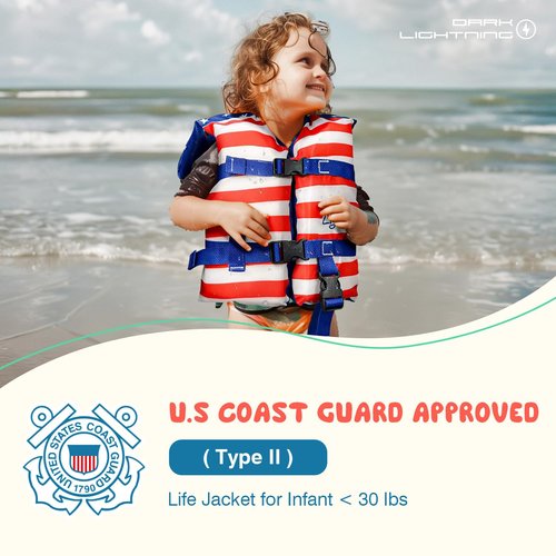 Dark Lightning Coast Guard Approved Toddler Life Jacket 0-30 lbs, Swimming Pool Floaties for Toddlers 1-3, Baby/Infant Swim Vest 20-30 Pounds (US - Flag)