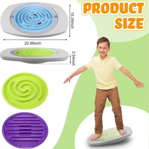 Balance Board Maze, 20 inch Labyrinth Rocking Seesaw with 2 Balls, 3 Replacement Labyrinth Boards, Non-Slip Pedals Indoor Max Load 220 Lbs, Toddler Wobble Board for Sensory Training