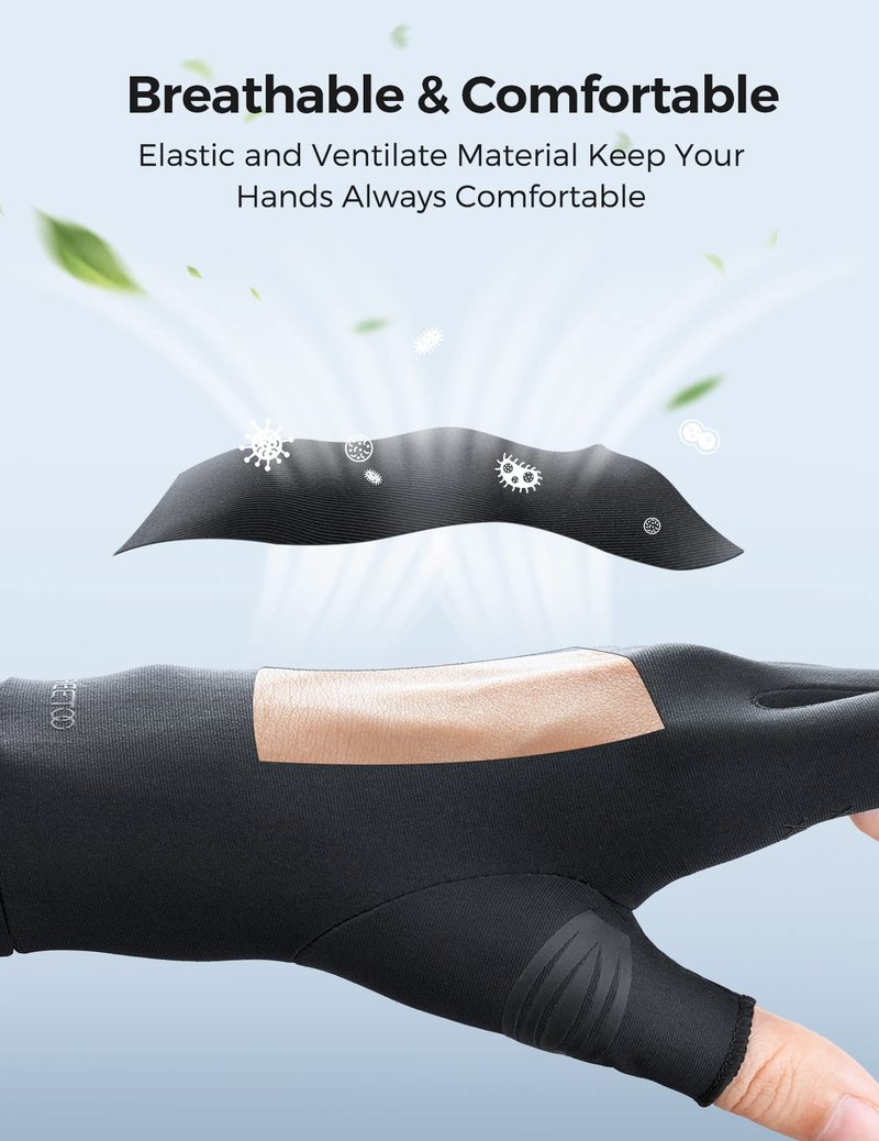 FREETOO Copper Arthritis Gloves for Carpal Tunnel Pain Relief, Strengthen Compression Gloves to Alleviate Hand Pains,Swelling, Fingerless Computer Typing Gloves for Rheumatoid, Tendonitis Women/Men-M