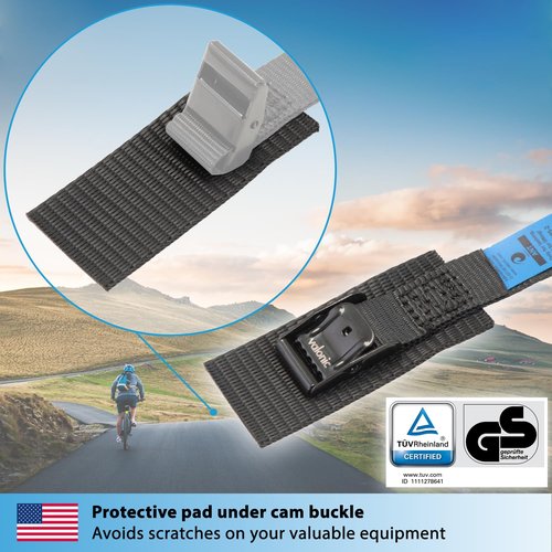valonic ANT - Short Lashing Strap, Padded, 4 Pieces, 1 ft, 350lbs Breaking Strength, cam Buckle, Black - tie Down Straps for Bike Rack