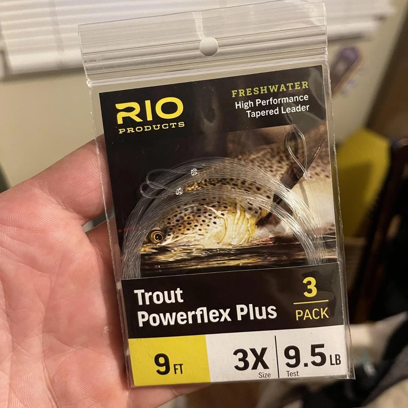 RIO Products Trout Powerflex Plus Leader, Pre-Tied Loop for Easy Rigging, High Performance Tapered Leader Line, Clear, 9FT, 5X, Pack of 3