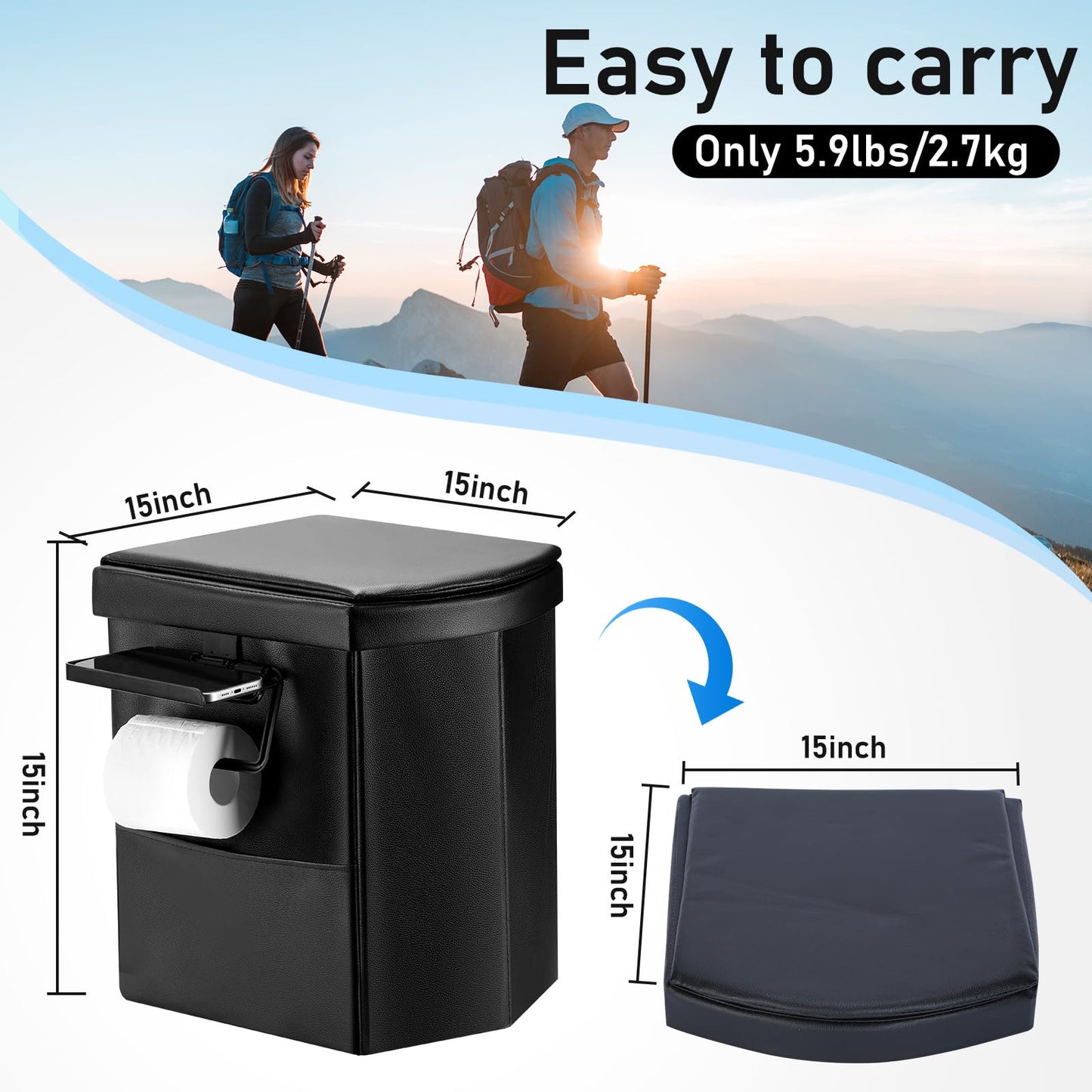 HYQWEPZ Portable Toilet for Adults,XL, 16.5 inch Camping Toilet with Flap and Handbag Super Stool Portable Travel Floating Toilet, Mobile Toilet for Hiking, Traveling, Camping, car and Driver