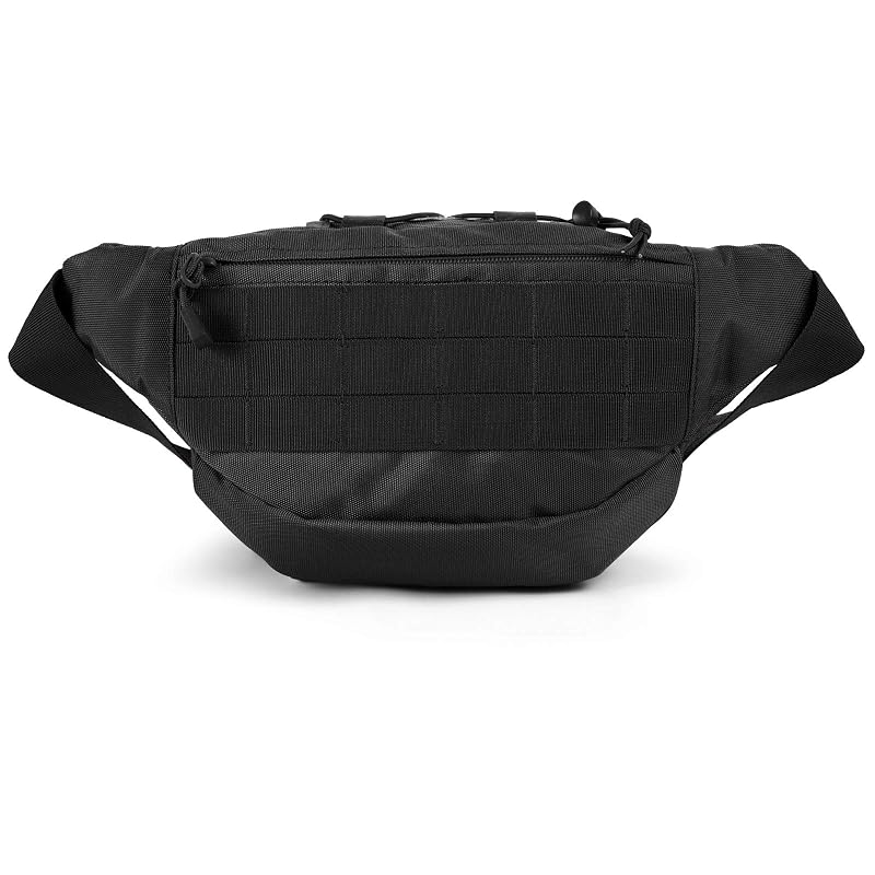 Tactical Fanny Pack with U.S. Patch | 4-Zip Military Waist Bag for Outdoors (Black, 14.6" L)