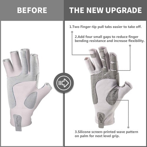 Palmyth UV Protection Fishing Fingerless Gloves UPF50+ Sun Gloves Men Women for Kayaking, Hiking, Paddling, Driving, Canoeing, Rowing (Light Gray, Large)