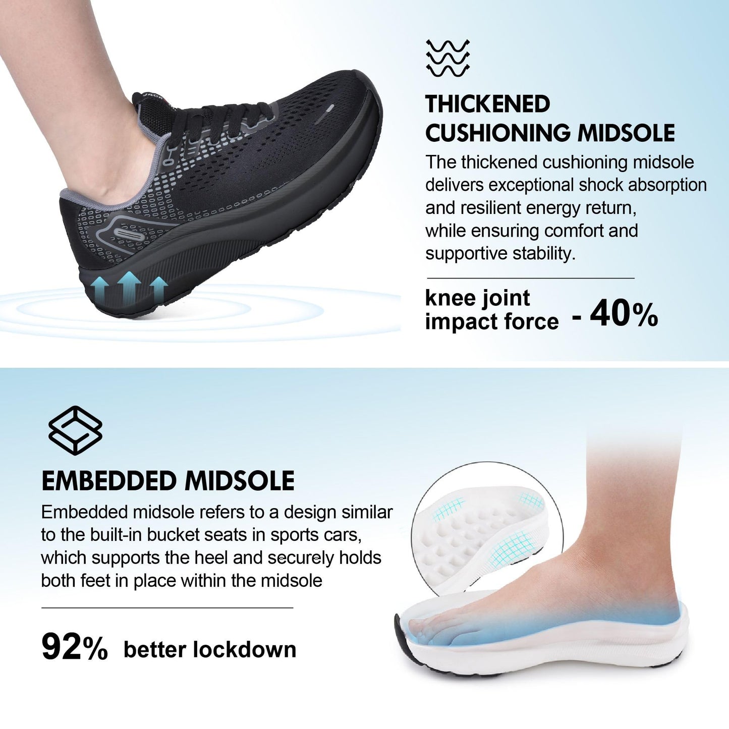 JACKSHIBO Wide Toe Box Shoes Women Arch Support Wide Sneakers for Running Walking Athletic Tennis Orthopedic Plantar Fasciitis Workout with Thick Cushion Zero Drop Sole Width Shoes Black