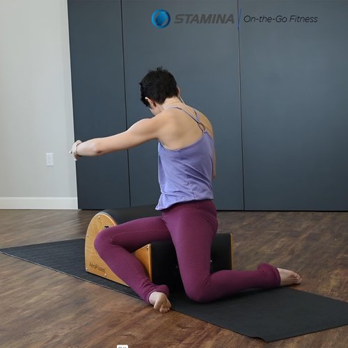 AeroPilates Stamina Products Posture Corrector Pilates Barrel with Upholstered Surface and Built In Handle for Strength Training, Wood and Black