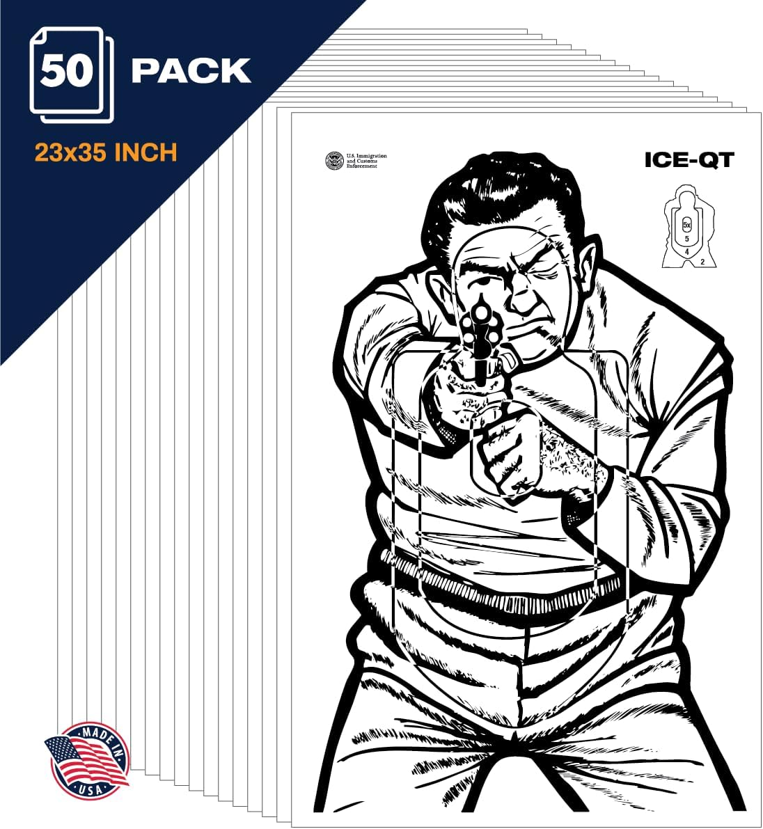 ICE-QT Thug, 23x35 Inch Paper Shooting Target, Range Qualification, Target Practice, Pistol, or Rifle