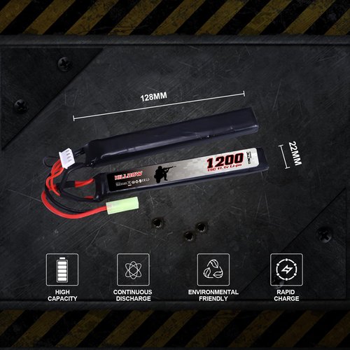 Hilldow 11.1V LiPo Airsoft Battery 1200mAh 30C Rechargeable Butterfly Nunchuck Pack Batteries High Performance Compatible with Mini Tamiya Connector for Airsoft Guns Rifle Model