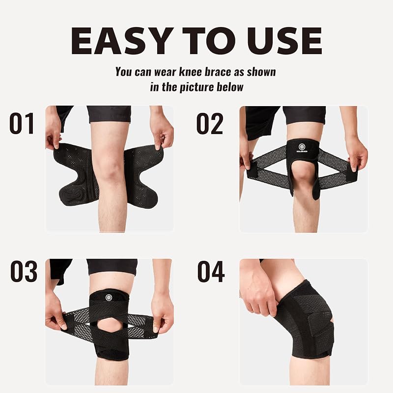 Knee Brace with Side Stabilizers - Adjustable Support for Meniscus Tear, ACL, MCL & Arthritis – Black, Large (Variation: Black+Large)