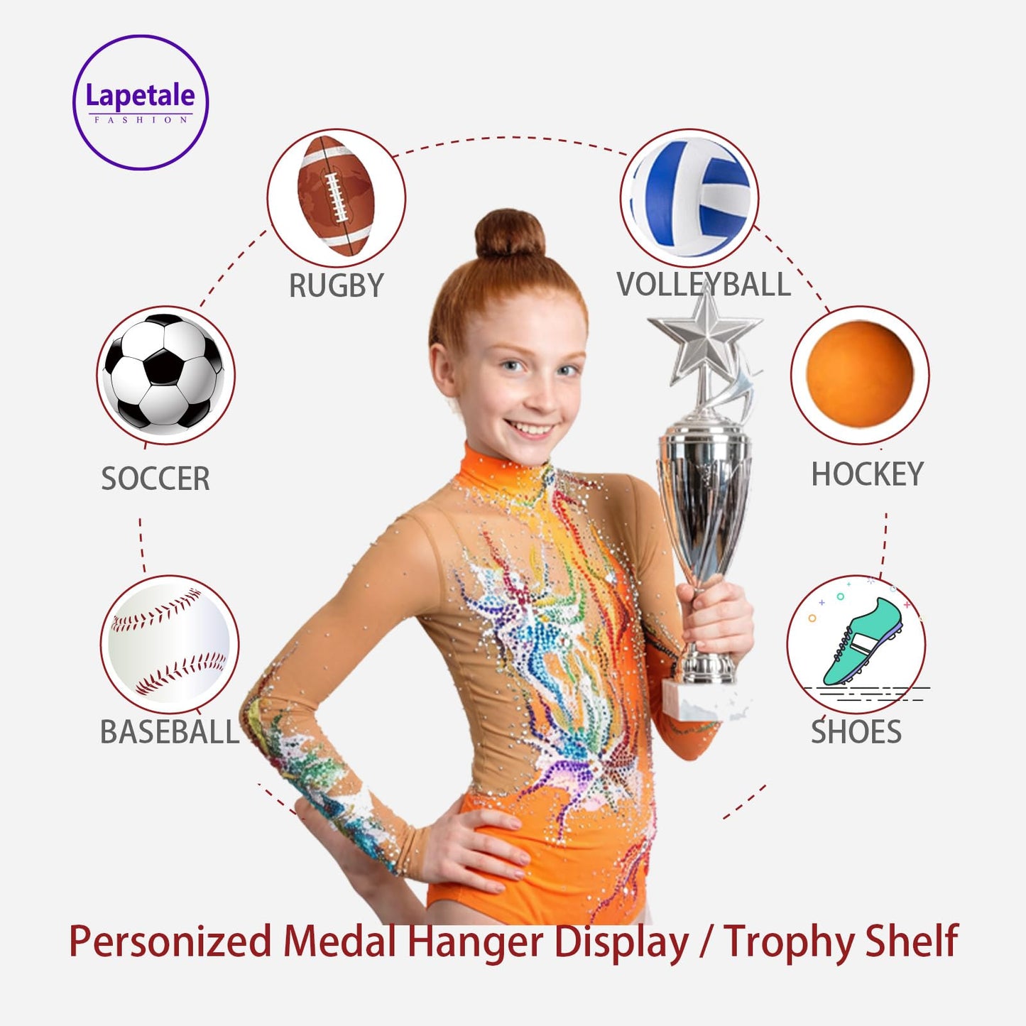Lapetale Fashion Personalized Medal Holder with Name Display Rack for Awards Ribbons - Metal Custom Sports Race Plaques Hanger for Wall Mount Hold Up 60 Medal Hanger Display for Athlete Boy Girl Kid