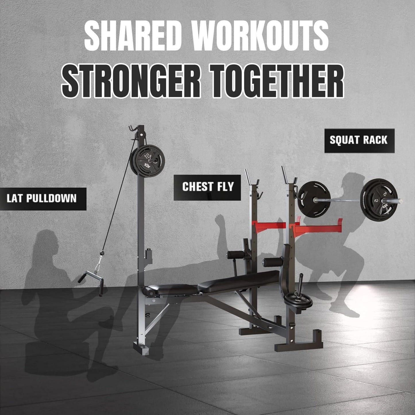 10 in 1 Olympic Weight Bench Set, 1000 LBS Heavy Duty Multi-Function Bench Press Set with with LAT Pulldown System And Decline Press, Full-Body Strength Training Equipment For Home Gym