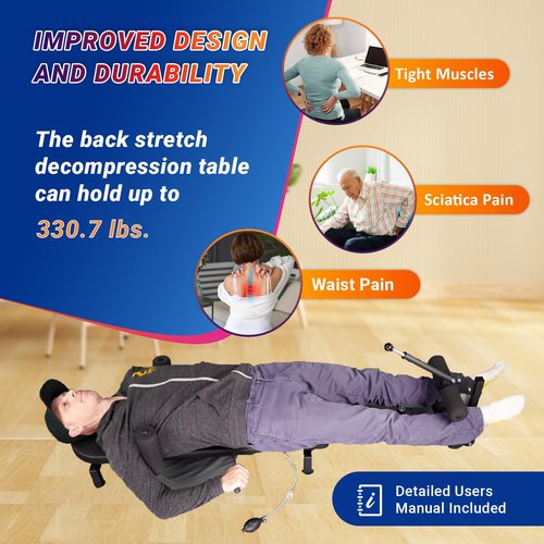 Lumbar Decompression Table By Lumbar Bench - Horizontal Inversion Table for Lower Back Pain Relief, Back Stretcher Machine, Stretches the back, Ankle, Knee, and Hip. 300/330 lbs. Capacity