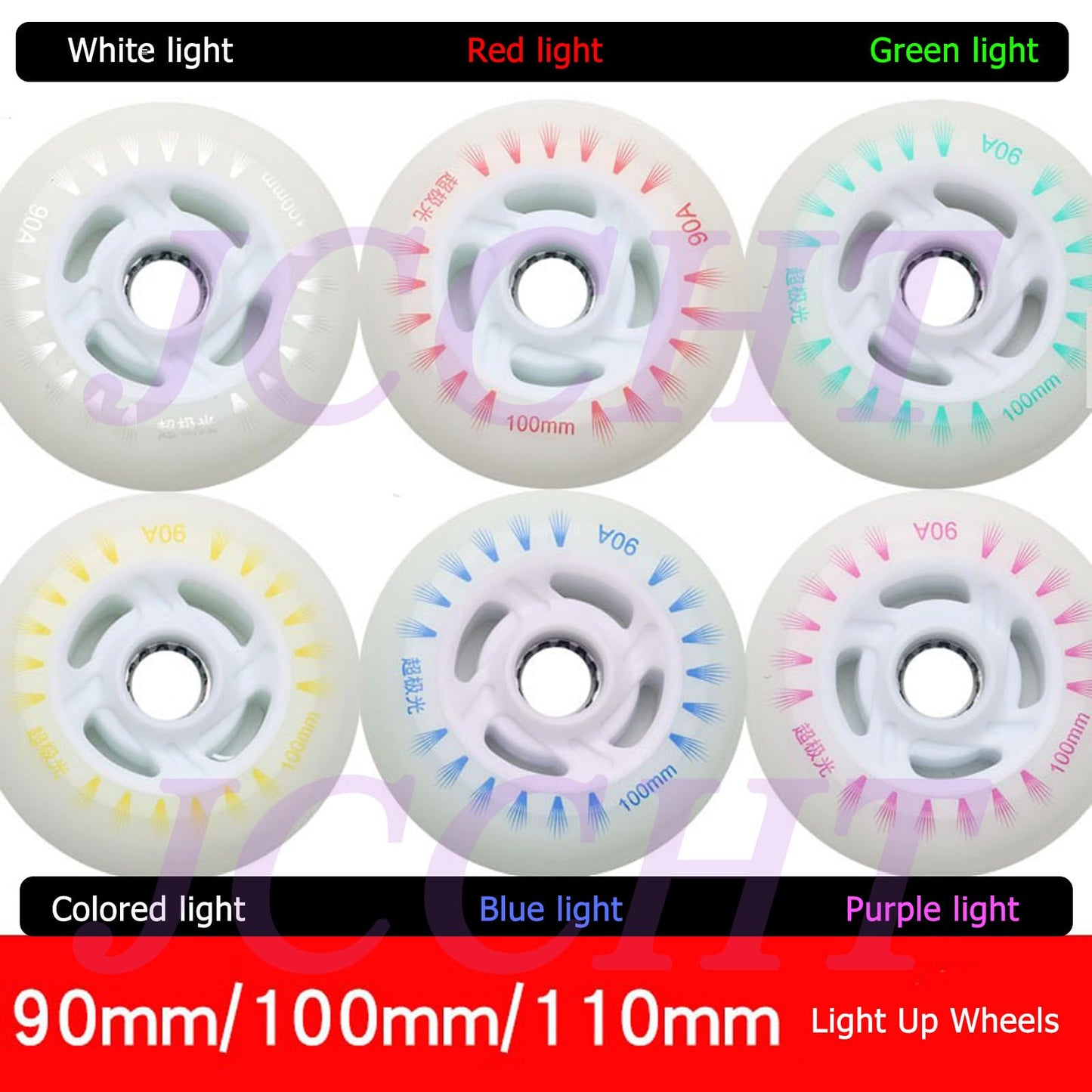 JCCHT Light Up Inline Skate Wheels 90mm, 100mm, 110mm 8Pcs LED Flashing Roller Wheels 90A PU for Indoor/Outdoor Scooter Replacement,Red Light,110mm