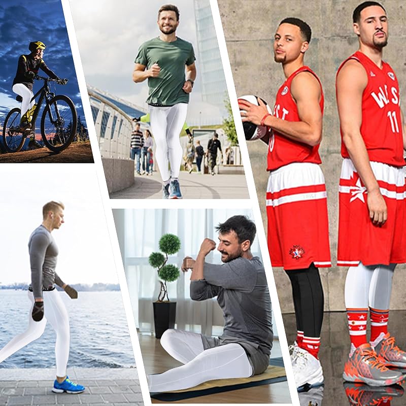 Mens Compression Pants Leggings Running Base Layer Quick Dry White Large
