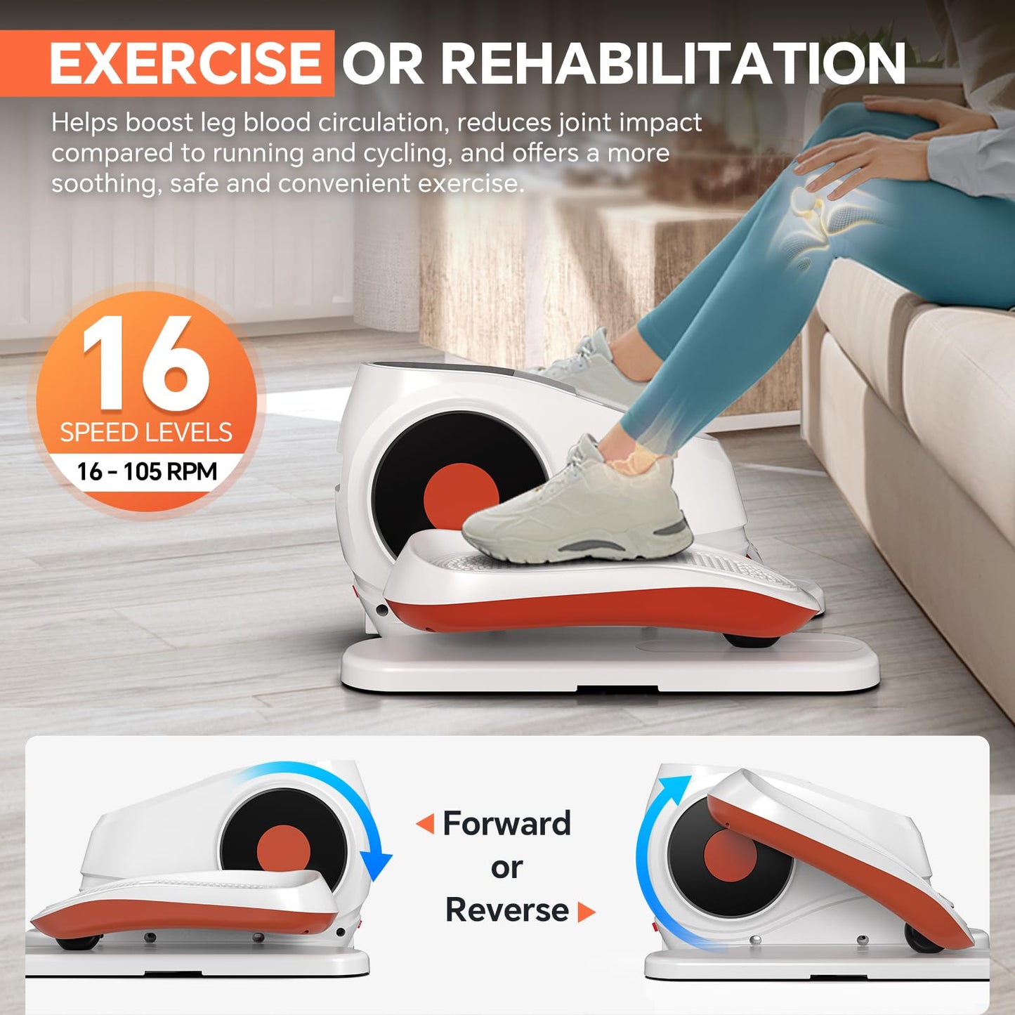 2025 New 16 Levels Speed Under Desk Elliptical Machine, Electric Ellipse Leg Exerciser Pro As Seen On TV, Forward & Reverse Direction,Quiet and Fully Assembled, Upgraded Manual Safety Power Switch