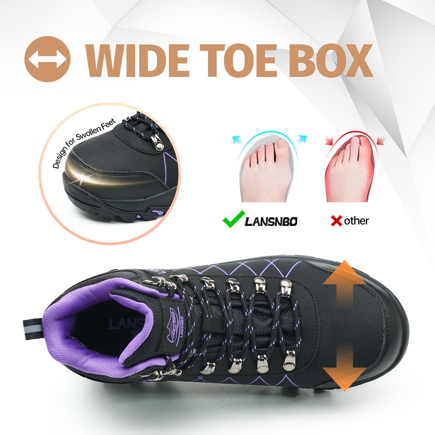 LANSNBO Waterproof Steel Toe Work Boots for Women Wide Width (Purple-9)