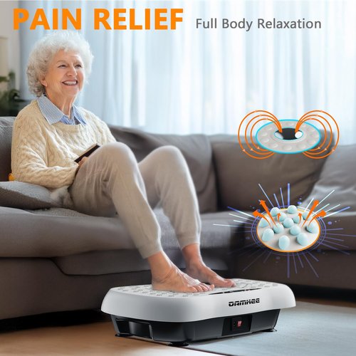 Damkee Vibrating Board Workout, Weight Loss Exercise Equipment and Lymphatic Drain Massager, Waver Fitness Exerciser, 4 Resistance Bands (White)