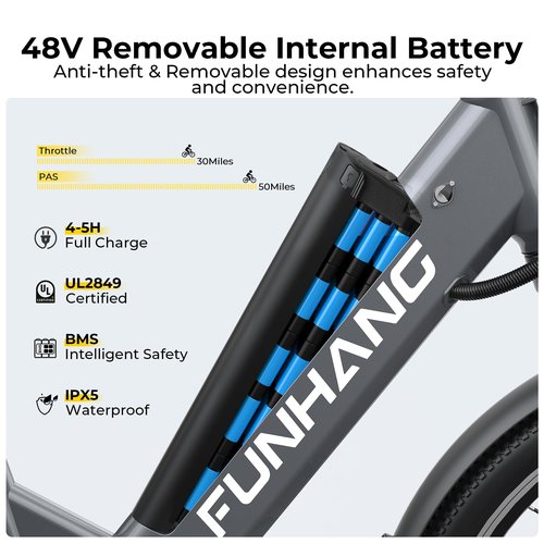 Funhang Electric Bike for Adults, 1000W Peak Ebike, 50Miles 21.7MPH Step Thru Electric Bicycle, 26" Commuter E Bikes with 48V Built-in Removable Battery, Adjustable Stem, 7-Speed, Front Suspension