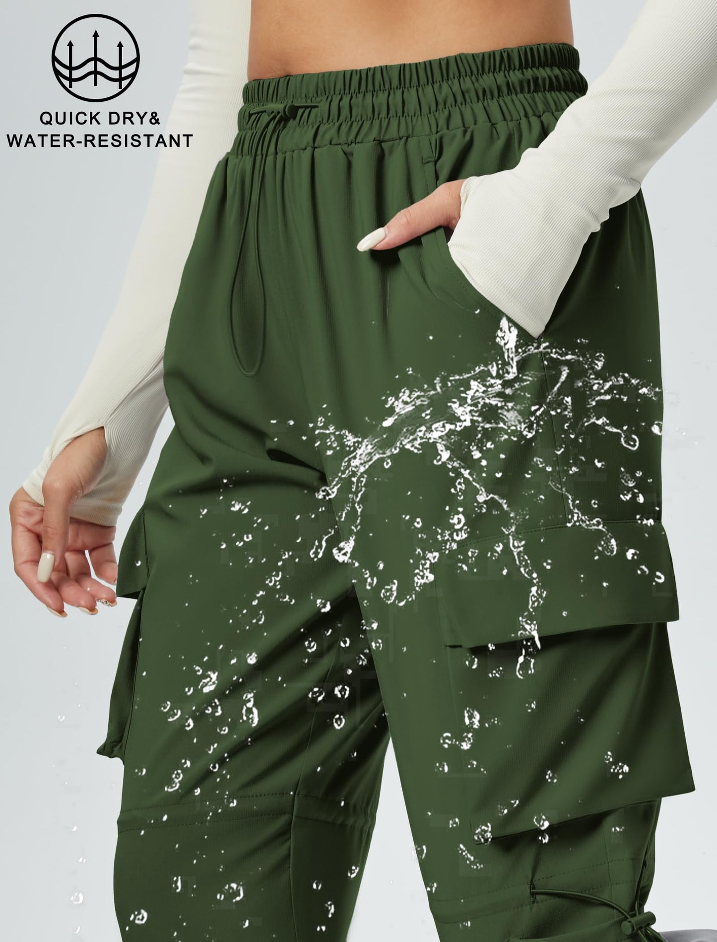 DLOODA Quick Dry Cargo Pants Lightweight Tactical Hiking Pants with 6 Pockets for Women, Elastic Waist and Water-Resistant