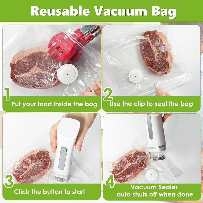 Vacuum Sealer for Food with Visible Water Tank, Handheld Vacuum Sealer Machine with 30 Reusable Bags, Compact Food Sealer Saver for 6X Preservation & Fresh, Wireless & Portable
