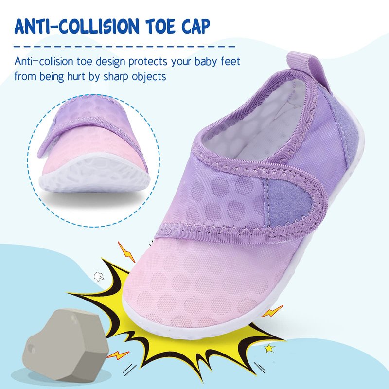 LeIsfIt Toddler Water Shoes Boys Girls Barefoot Aqua Socks Kids Breathable Quick-Dry Swim Shoes for Beach Pool Surf, Gradient Purple, 6 Toddler