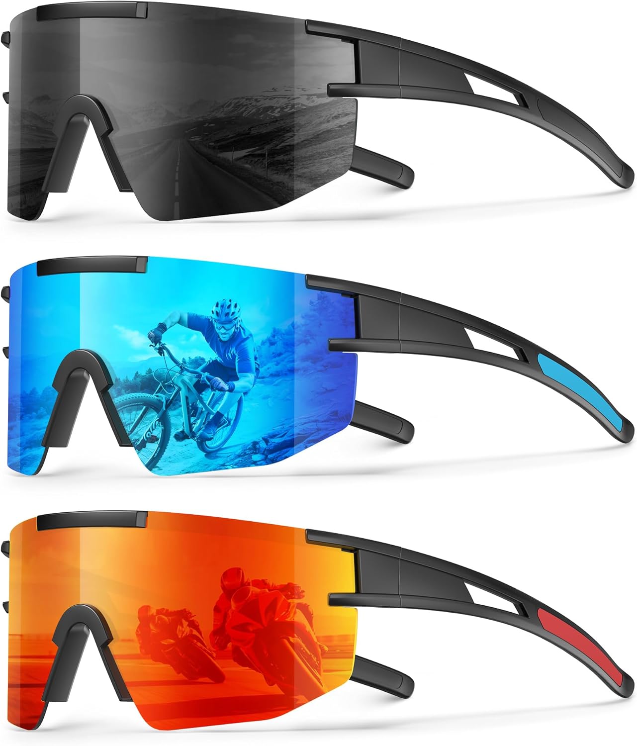 KALIYADI Polarized Sports-Sunglasses Men Running-Sunglasses: Cycling Sun Glasses Women UV400 Driving Fishing 3packs