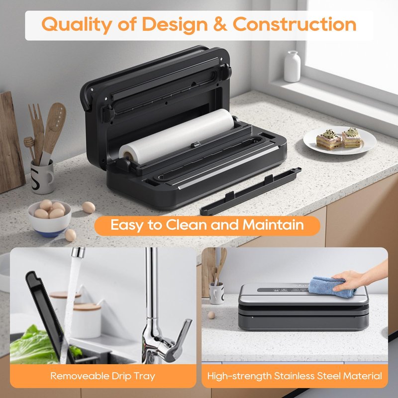 Vacuum Sealer Machine, 90Kpa Food Vacuum Sealer Machine Preservation Dry/Moist/Liquid Modes, LED Indicator Light, Handle Locked Design, Built-in Cutter and Bag Storage, Starter Kit