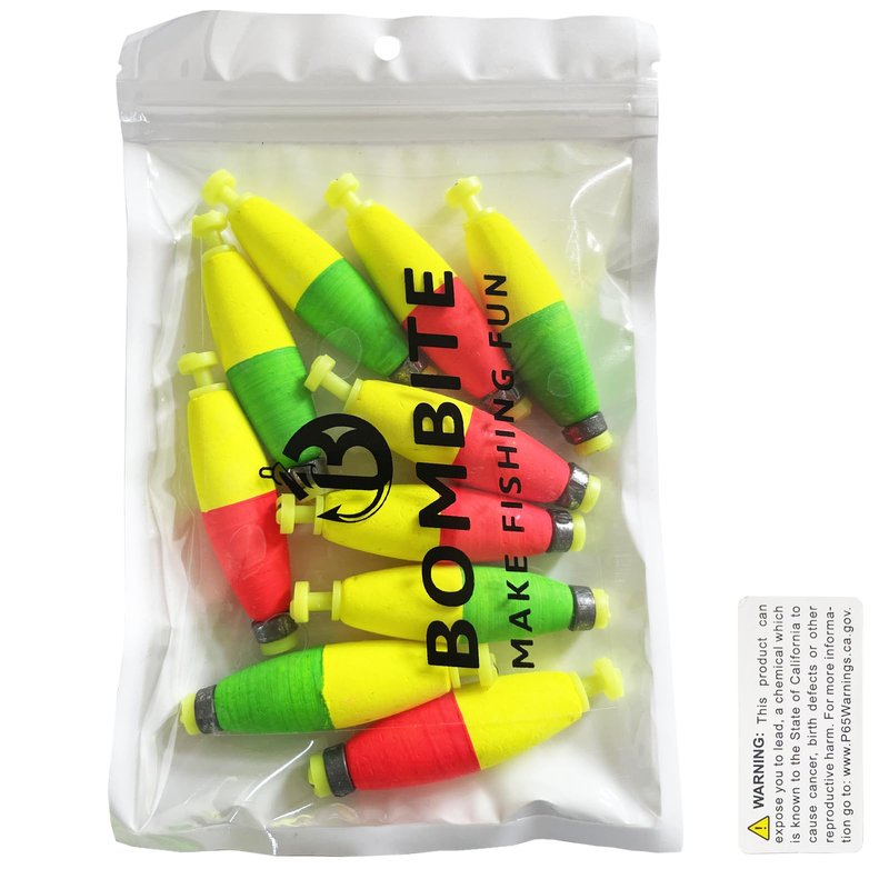 Bombite Weighted Bobbers for Fishing Floats EVA Foam Snap-on Fishing Bobbers for Crappie Bluegill Panfish Trout Catfish Bass 10 Packs 2.5in