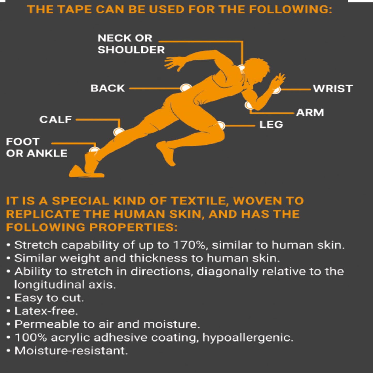 JB Tape Kinesiology Tape, Black, 80 Precut 10-Inch Strips, 4 Rolls