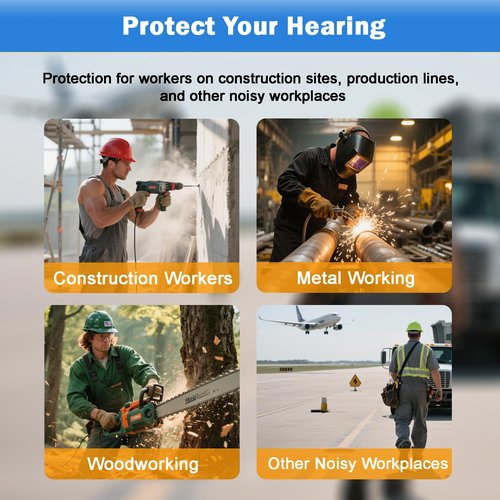 Ear Plug Headphones for Work, Bluetooth Hearing Protection, Construction Earplugs, Noise Suppression Earphone for Construction Sites, Noisy Places (Blue, 1 Pair, One Size)