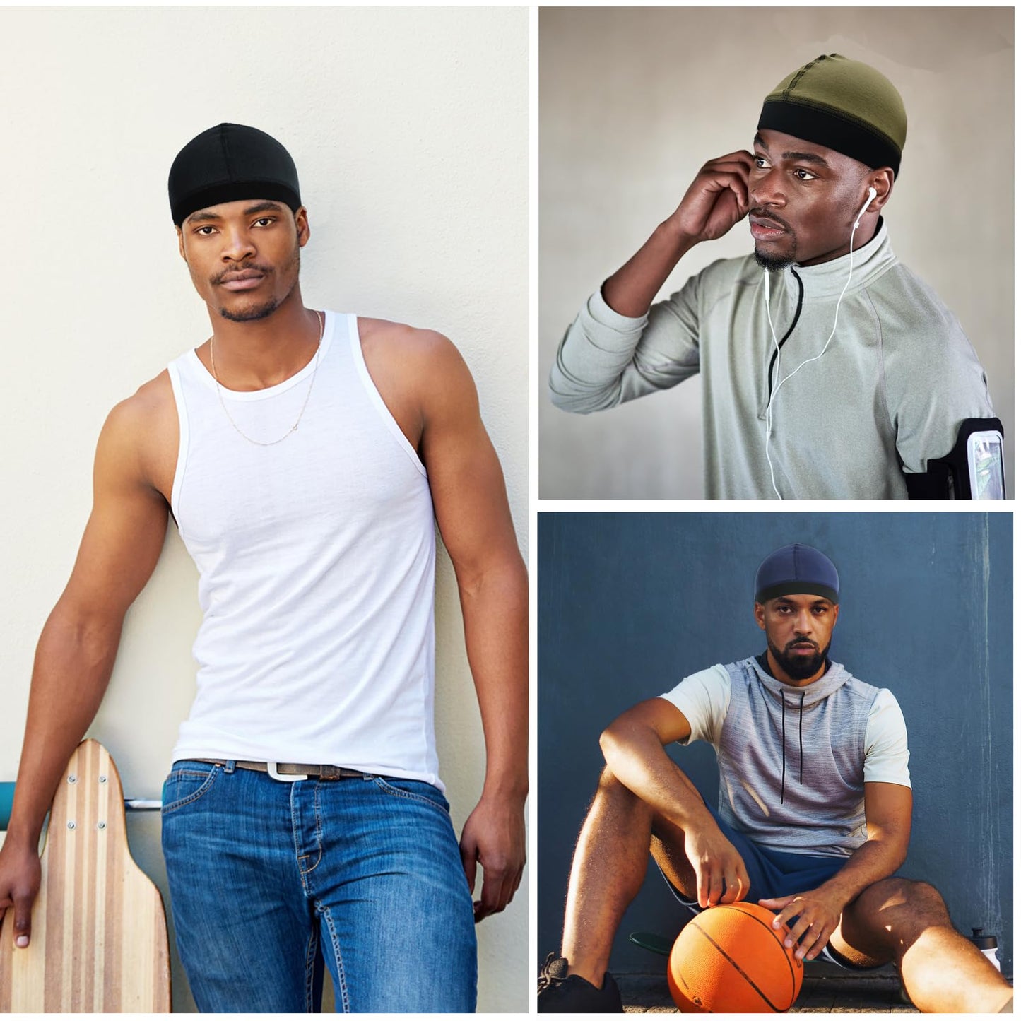 2PCS Cotton Stocking Wave Cap for Men, Wave Caps for 360 540 720 Waves, Good Compression Over Durag Sleeping Skull Hat
