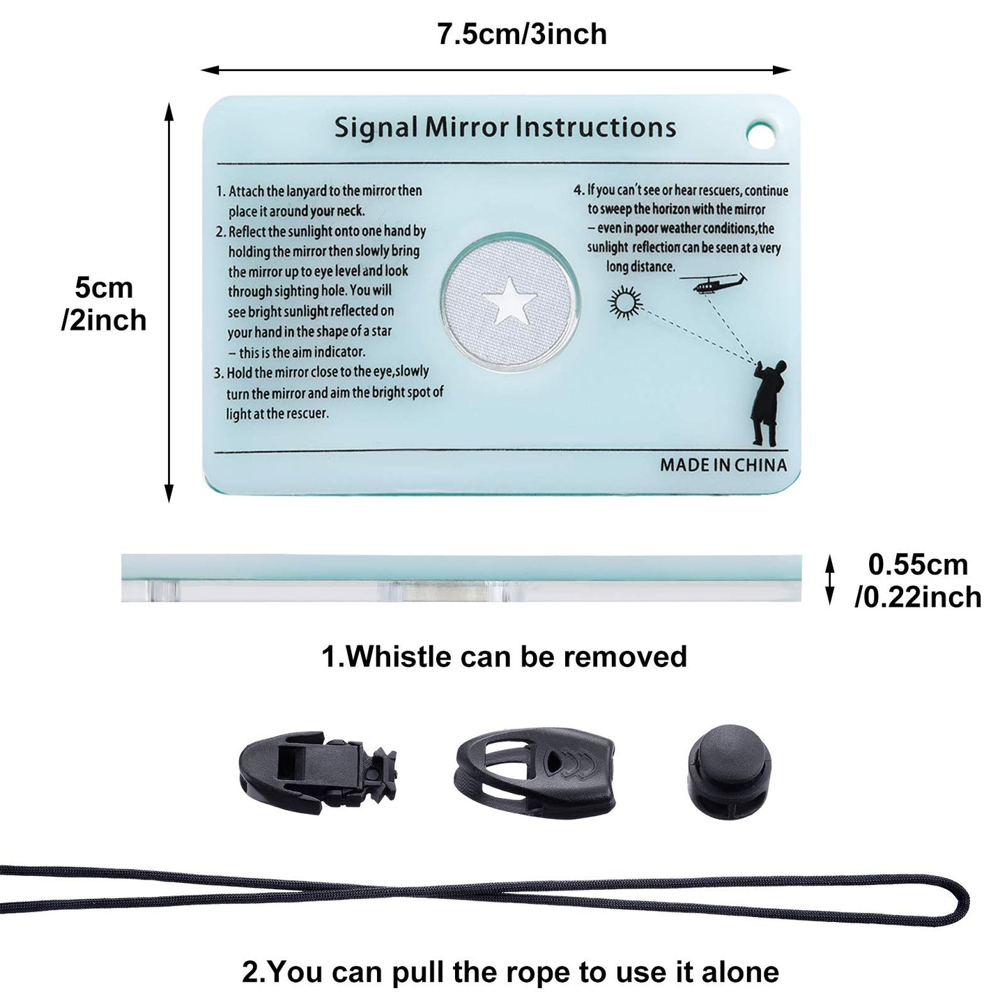 Jetec 2 Pieces Survival Reflective Mirror 2 x 3 Inch Send Remotely PFD Mirrors Outdoor Survival Technologies Small Signal Mirror for Backpacking